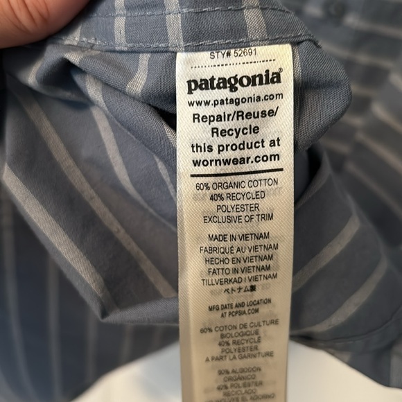 Men’s Patagonia Worn Wear Short Sleeve Go-To Button Up Shirt Blue Stripe Size L - Picture 6 of 6